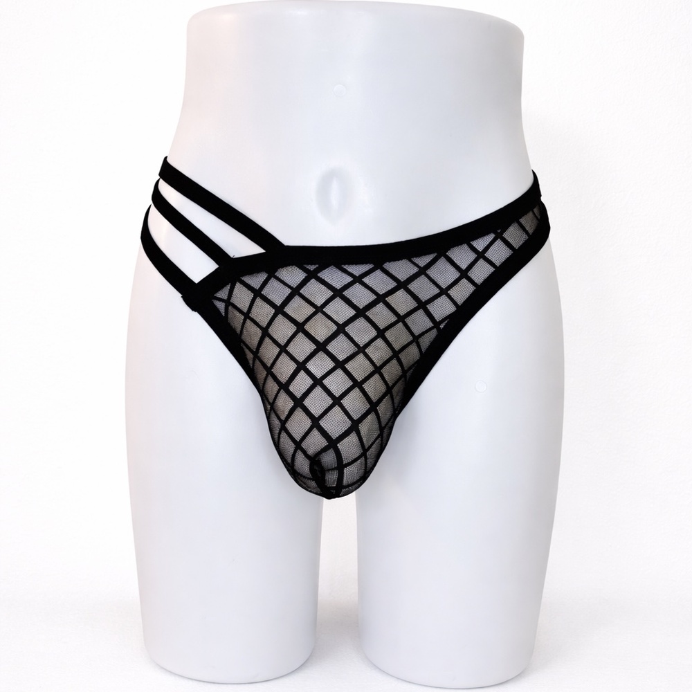 Andrew Christian Black Mesh Thong Size Large